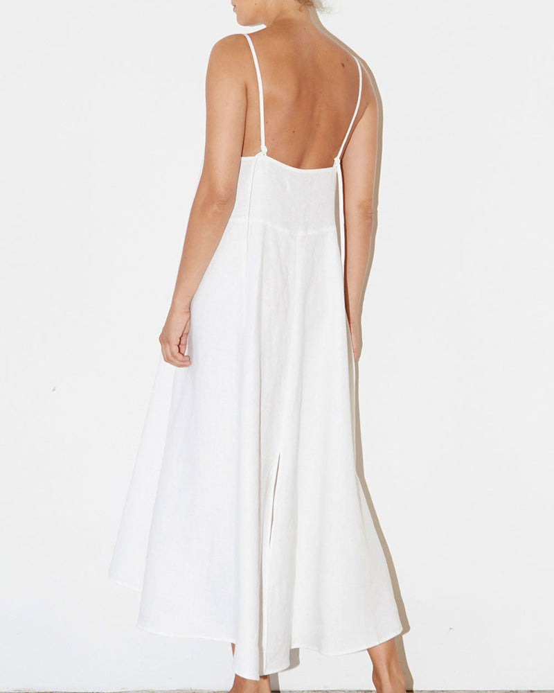 NTG Fad Pure White Linen Slip Dress-(Hand Make)