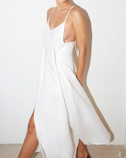 NTG Fad Pure White Linen Slip Dress-(Hand Make)