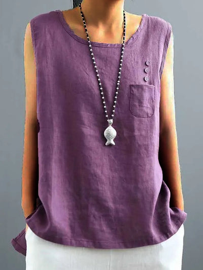 NTG Fad Purple / L Women's Vintage Cotton Linen Solid  Loose T-shirt