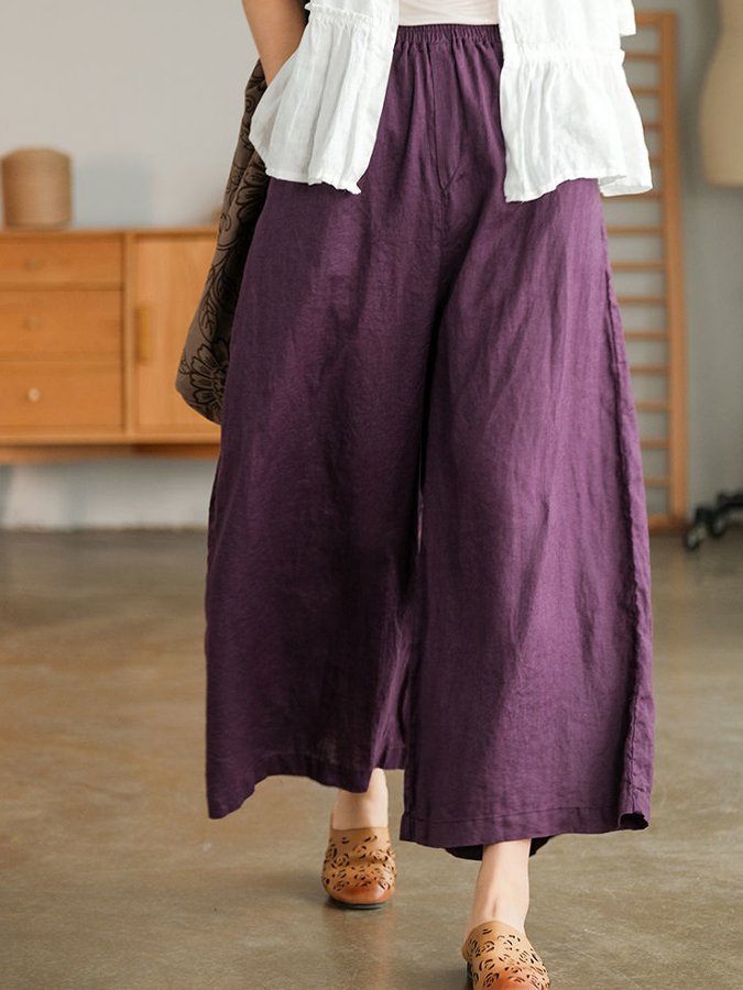 NTG Fad Purple / M Women's Casual Loose Cotton Linen Wide Leg Pants