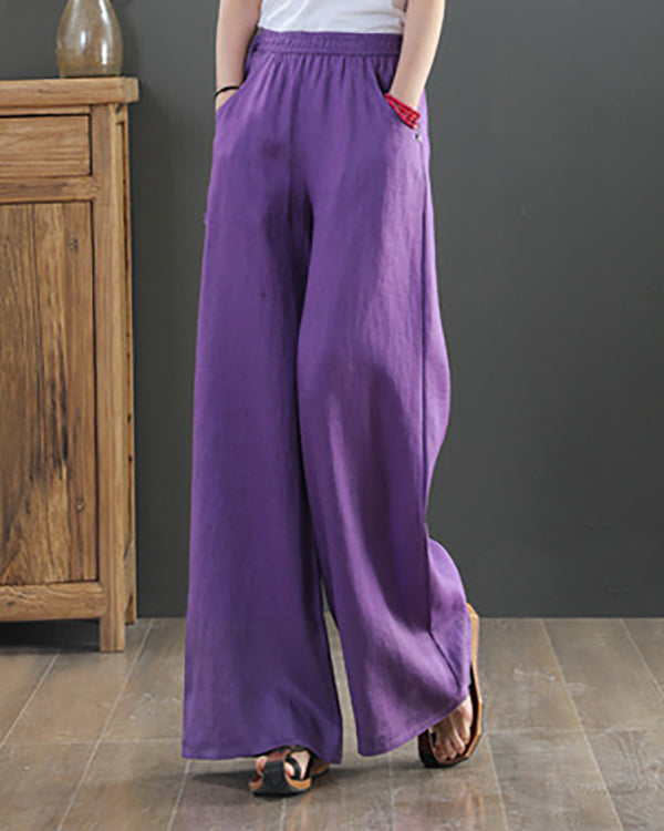 NTG Fad Purple / S Casual Loose Solid Color Elastic Waist Pants
