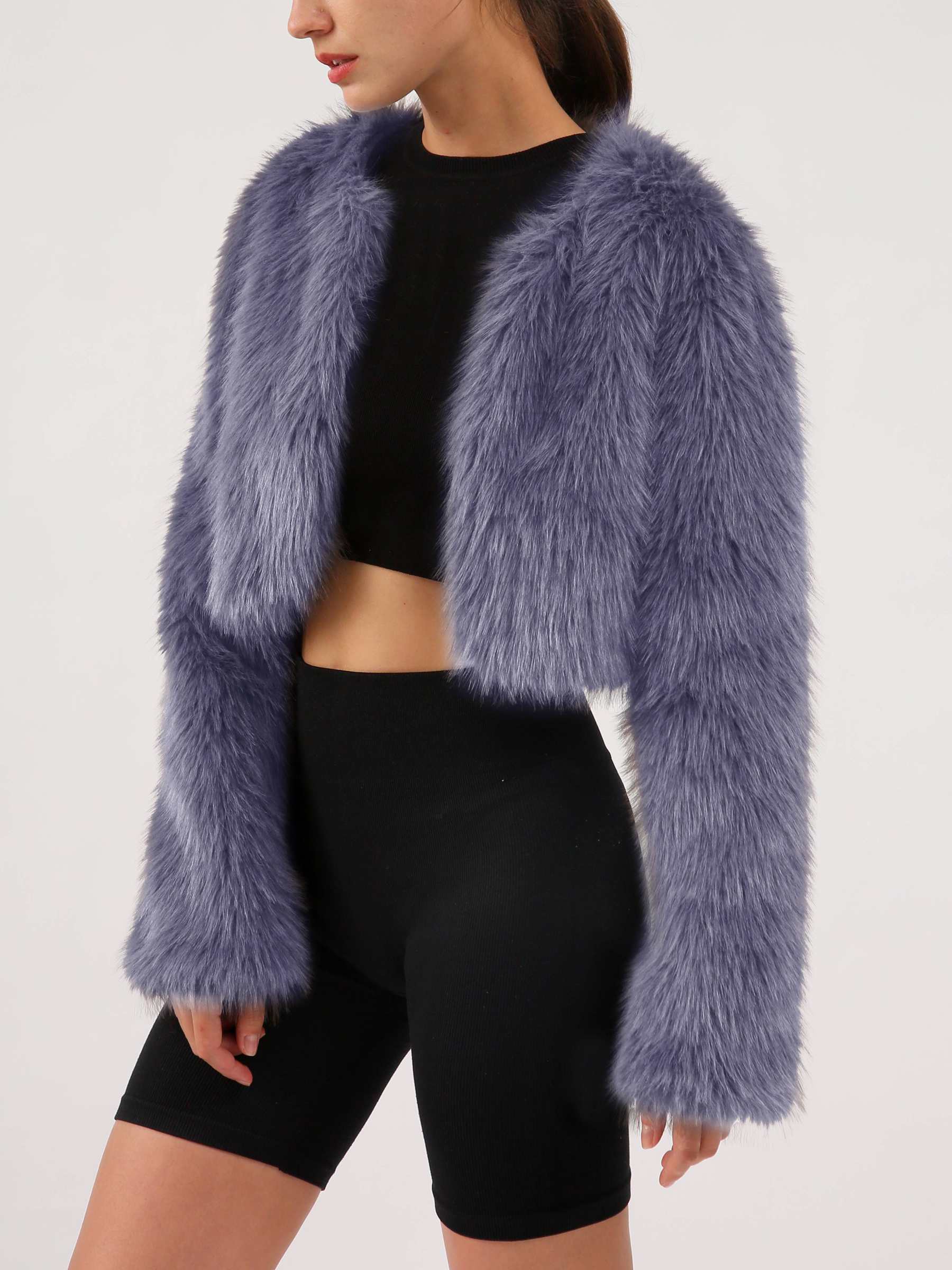 NTG Fad Purple / S Cropped Faux Fur Jacket