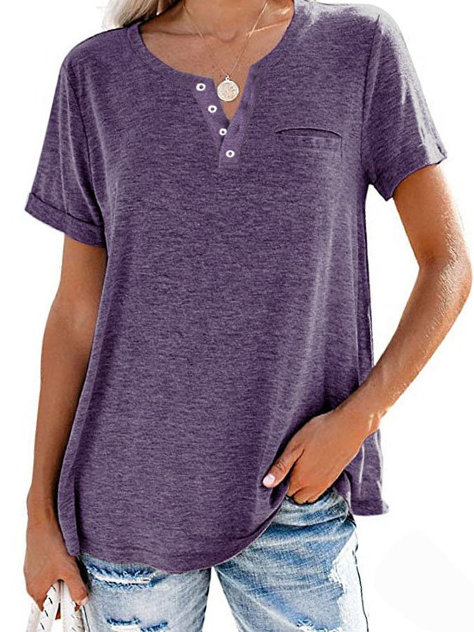 NTG Fad Purple / S Fashion Solid Color Pocket Short Sleeve T-Shirt