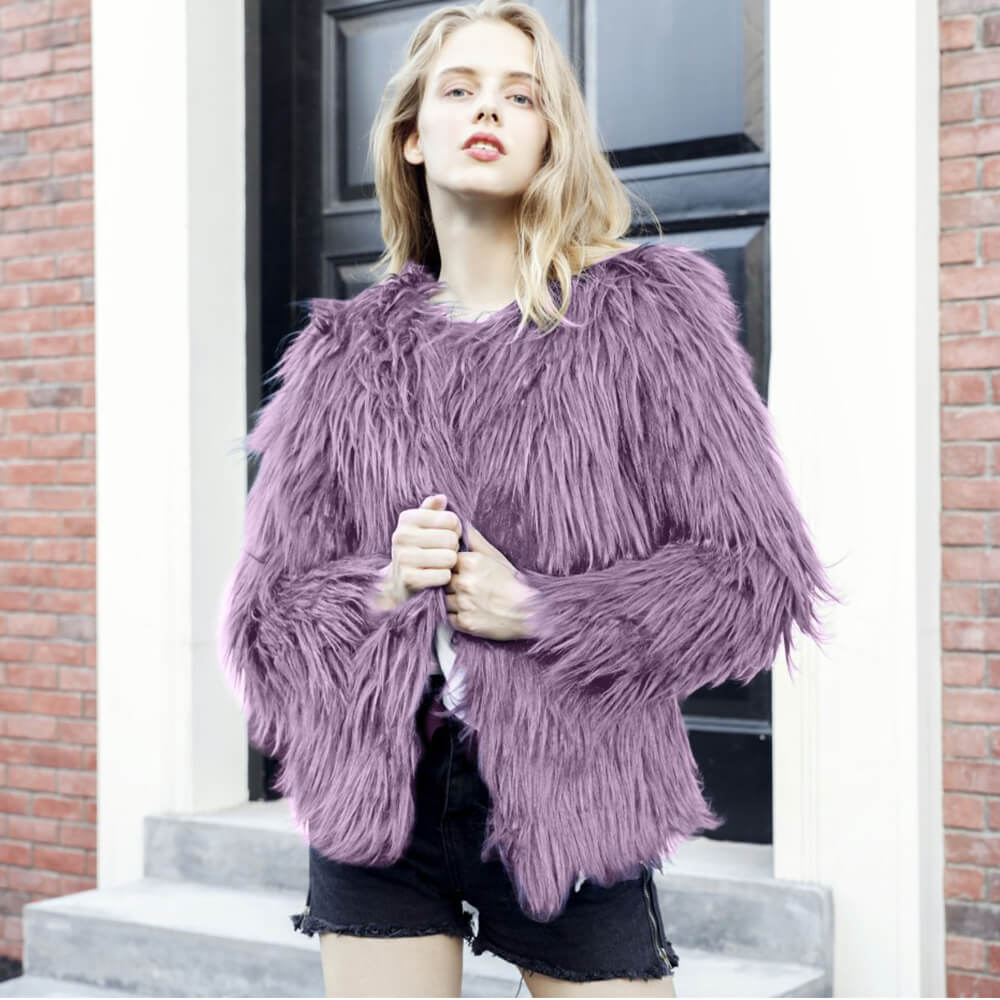 NTG Fad Purple / S Fluffy Faux Fur  Short Winter Coat