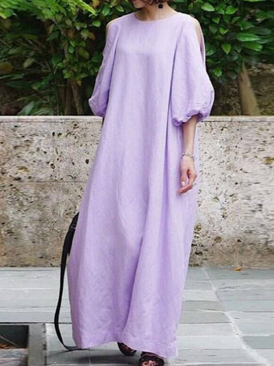 NTG Fad Purple / S Off-The-Shoulder Solid Cotton And Linen Long Dress