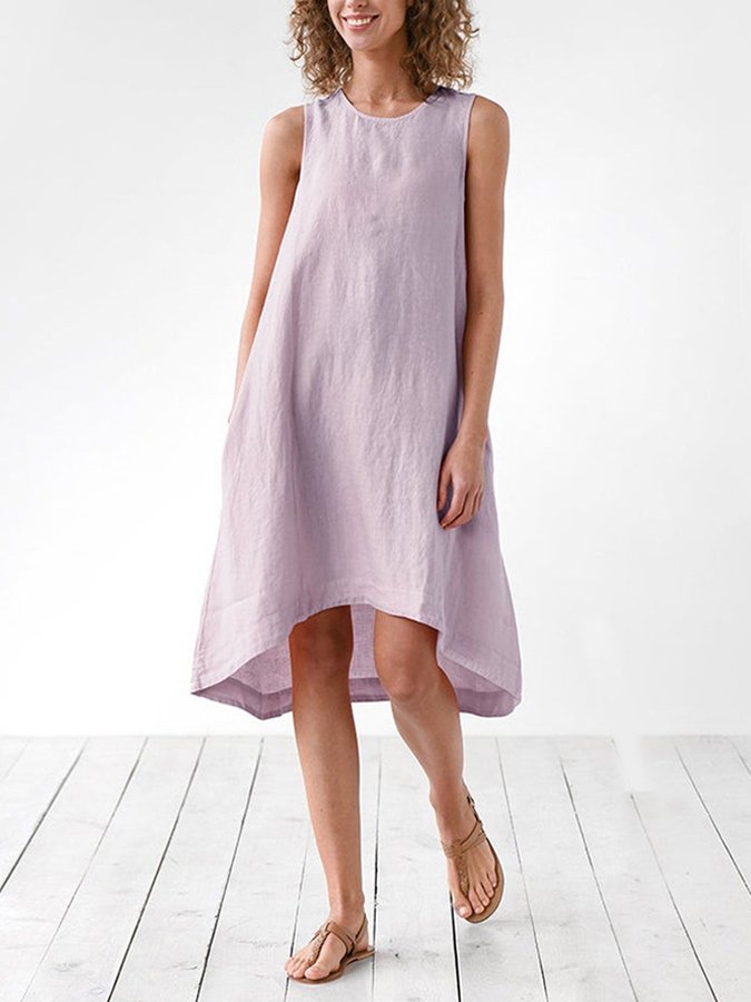NTG Fad Purple / S Women's Casual Solid Color Sleeveless Flowy Cotton Dress