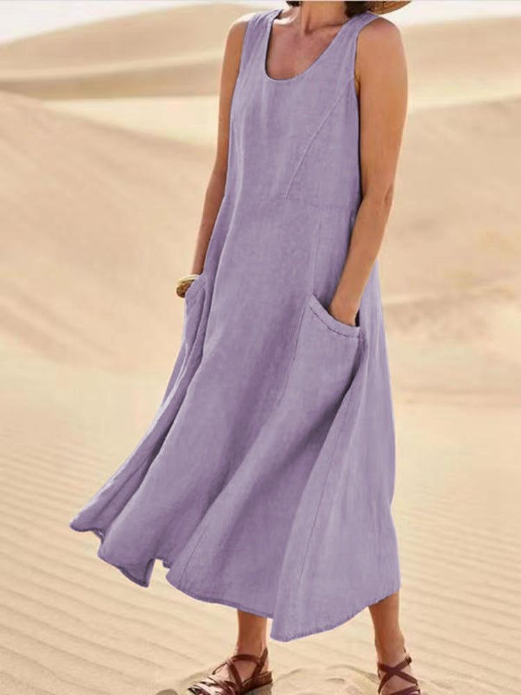 NTG Fad Purple / S Women's Sleeveless Cotton And Linen Dress