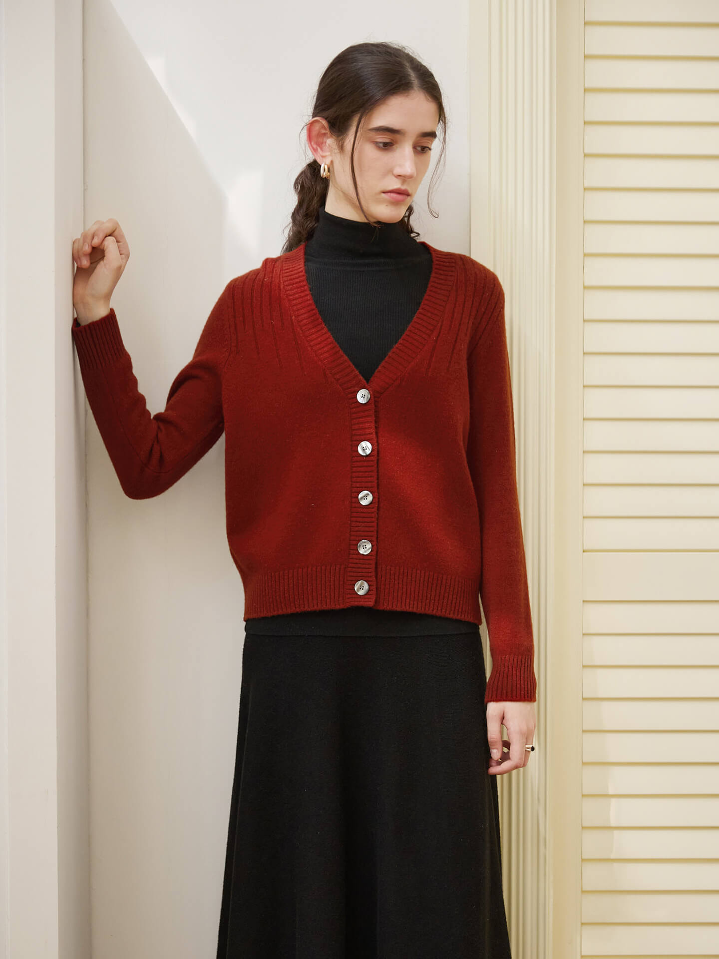 NTG Fad Red 100% Wool V-neck Cardigan