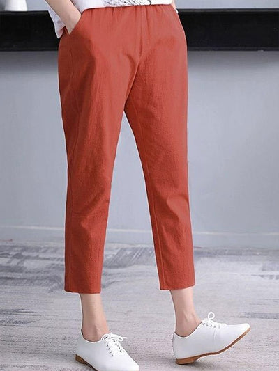 NTG Fad Red / M Women's Solid Color Cotton Linen Comfortable Casual Pants