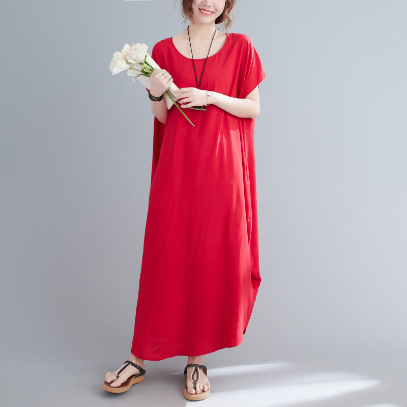 NTG Fad Red / One size New solid color cotton and linen loose long dress