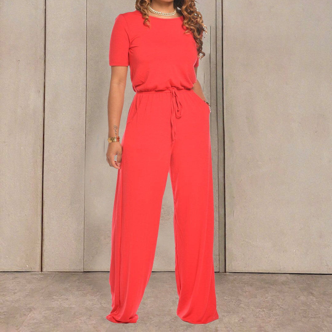 NTG Fad Red / S Casual short sleeve wide leg jumpsuit