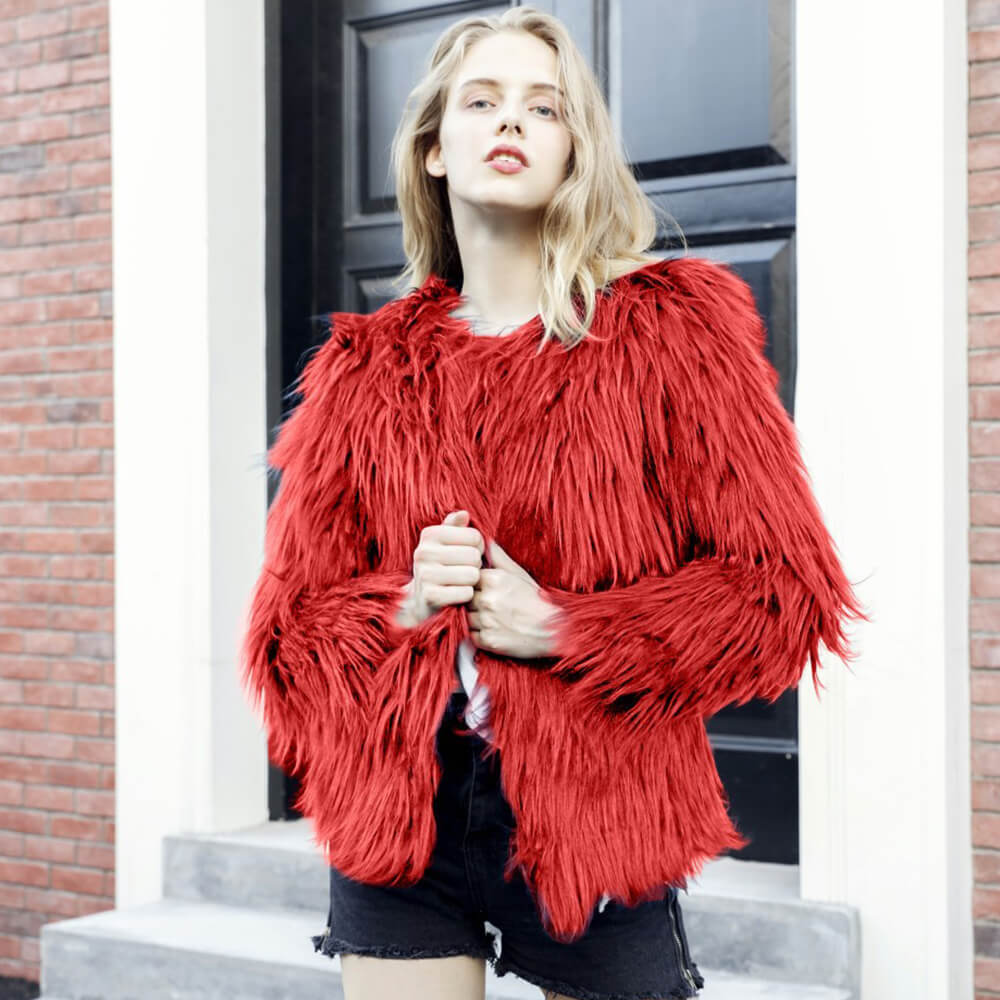 NTG Fad Red / S Fluffy Faux Fur  Short Winter Coat