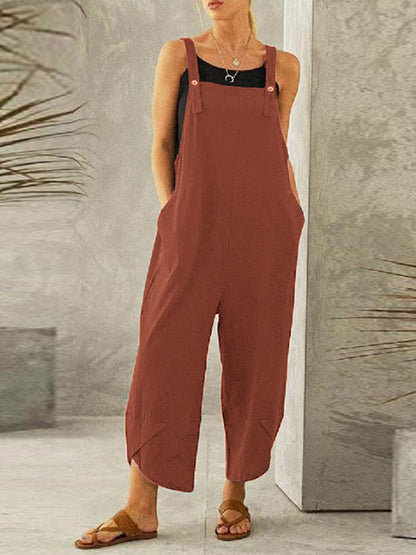 NTG Fad Red / S Women's Casual Pure Color Ankle-Length Overalls