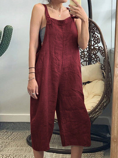 NTG Fad Red / S Women's Pure Color Cropped Wide Leg Overalls