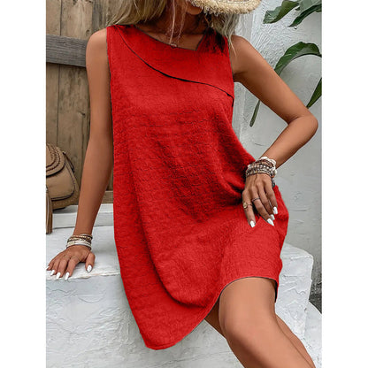NTG Fad Red / S Women Short Dress Plain Asymmetrical Sleeveless Comfy Casual Dress