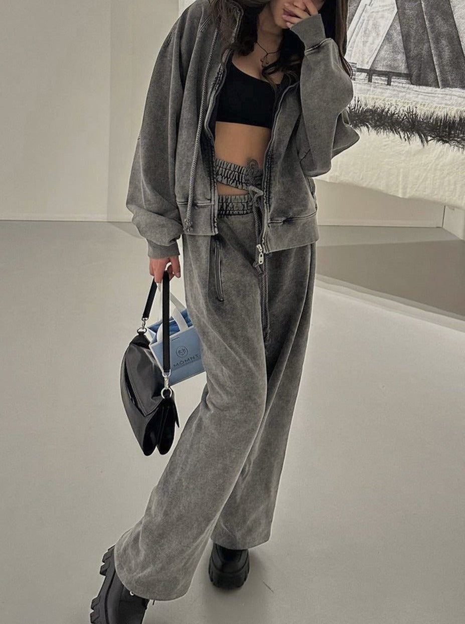 NTG Fad Retro double waist drawstring hollow casual straight sweatpants