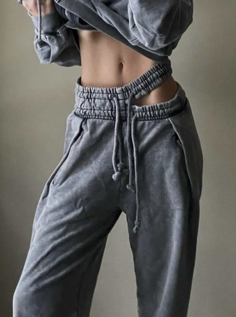 NTG Fad Retro double waist drawstring hollow casual straight sweatpants