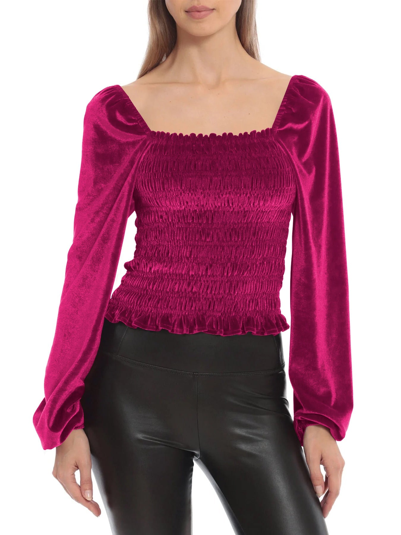 NTG Fad Rose red / S French elegant suede long sleeves