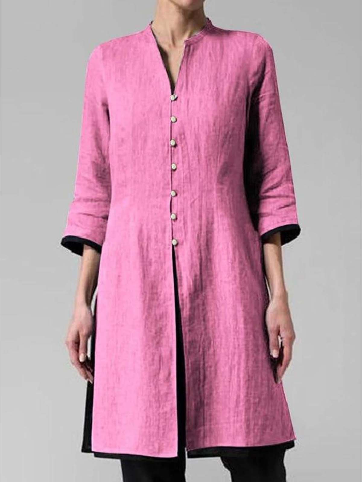 NTG Fad Rose Red / S Solid Color Irregular Cotton and Linen Long Shirt