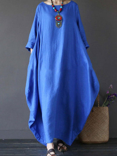 NTG Fad Royal Blue / M Women's cotton and linen loose plus size dress
