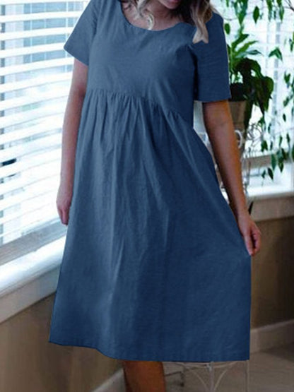 NTG Fad Royal Blue / S Ladies cotton linen simple casual dress