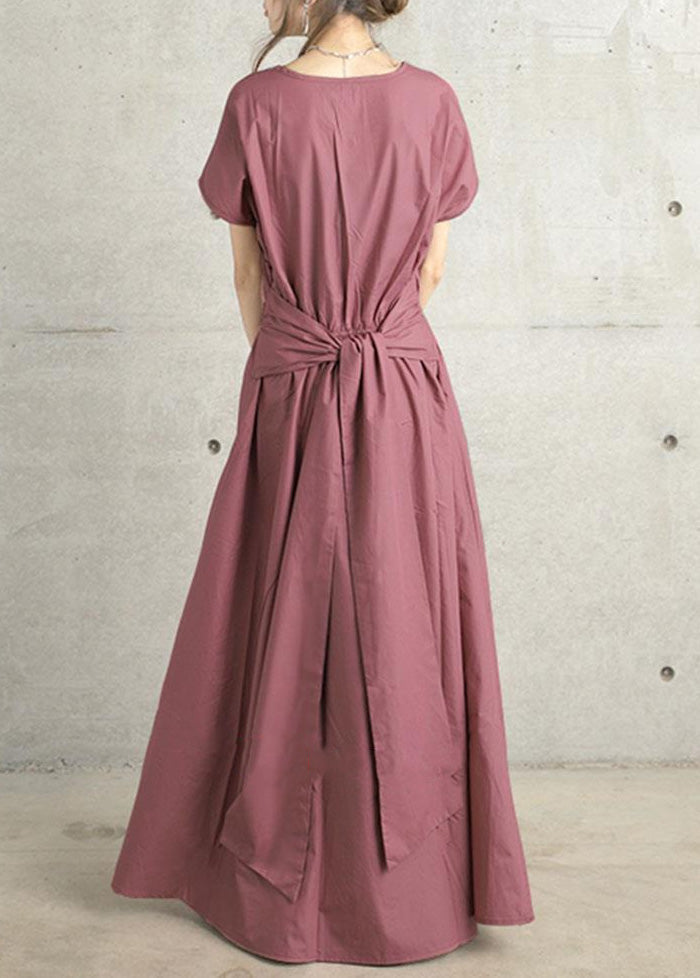 NTG Fad Rust / M Solid Color Simple Short-sleeved Long Dress
