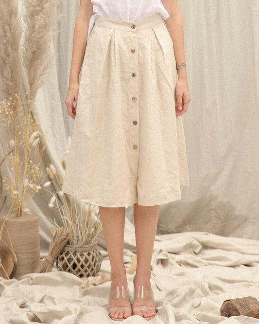 NTG Fad S / Apricot Loose Comfort Linen Skirt-(Hand Make)