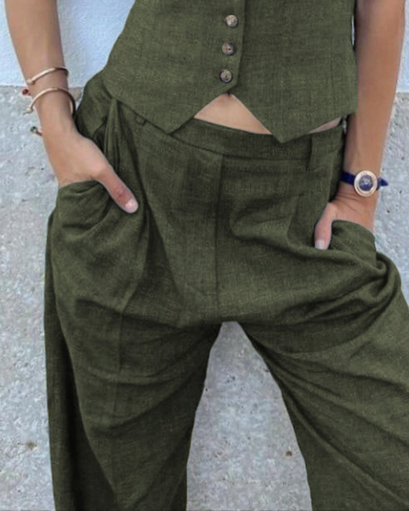 NTG Fad S / Army Green LINEN LADIES PANTS-(Hand Made)