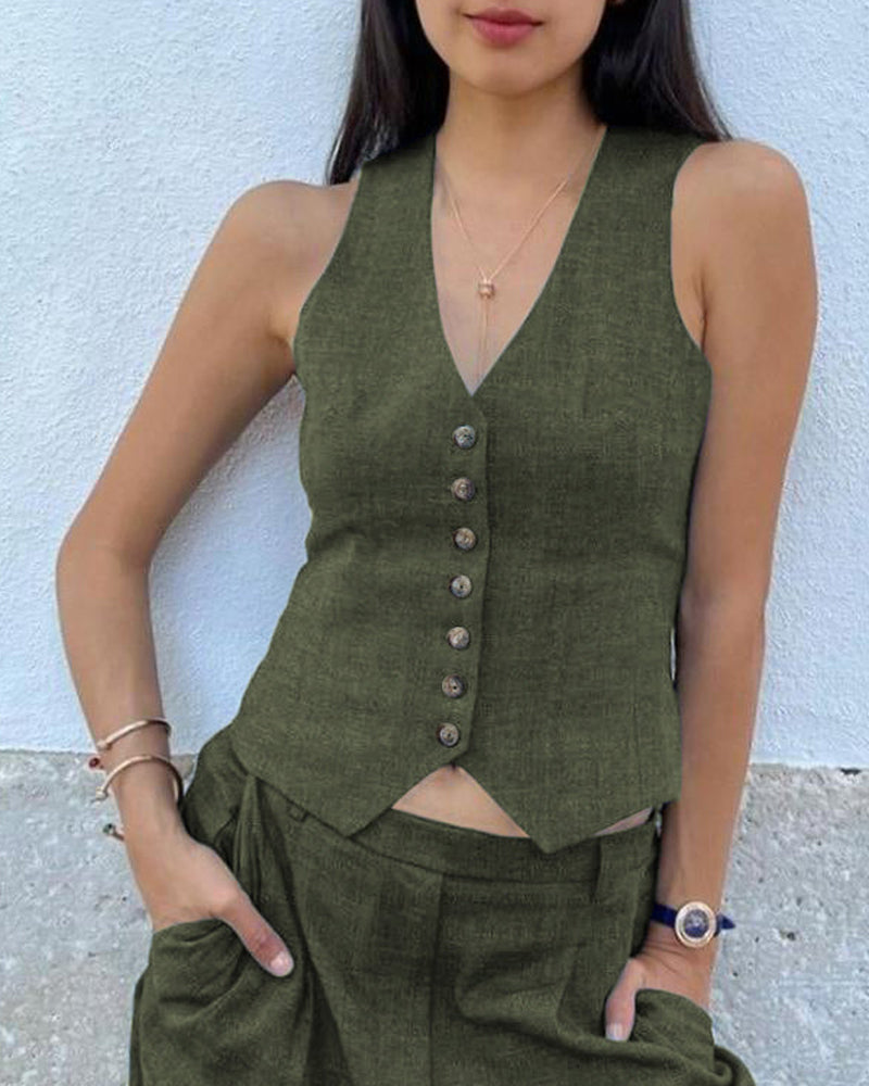 NTG Fad S / Army green LINEN LADIES VEST -(Hand Made)