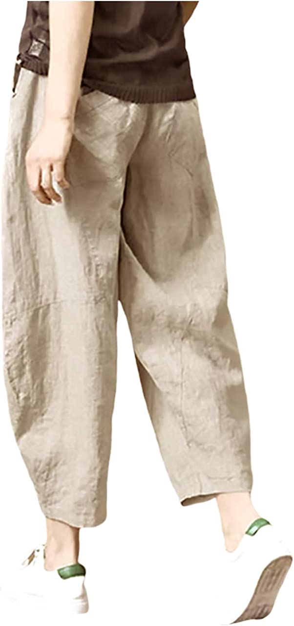 NTG Fad S / Beige Ladies cotton linen loose cropped pants