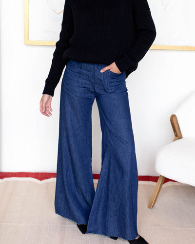 NTG Fad S / Blue Fitted hanging-leg wide-leg pants-(Hand Make)