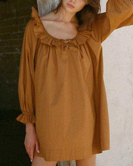 NTG Fad S / Brown Loose Casual Dress-(Hand Make)