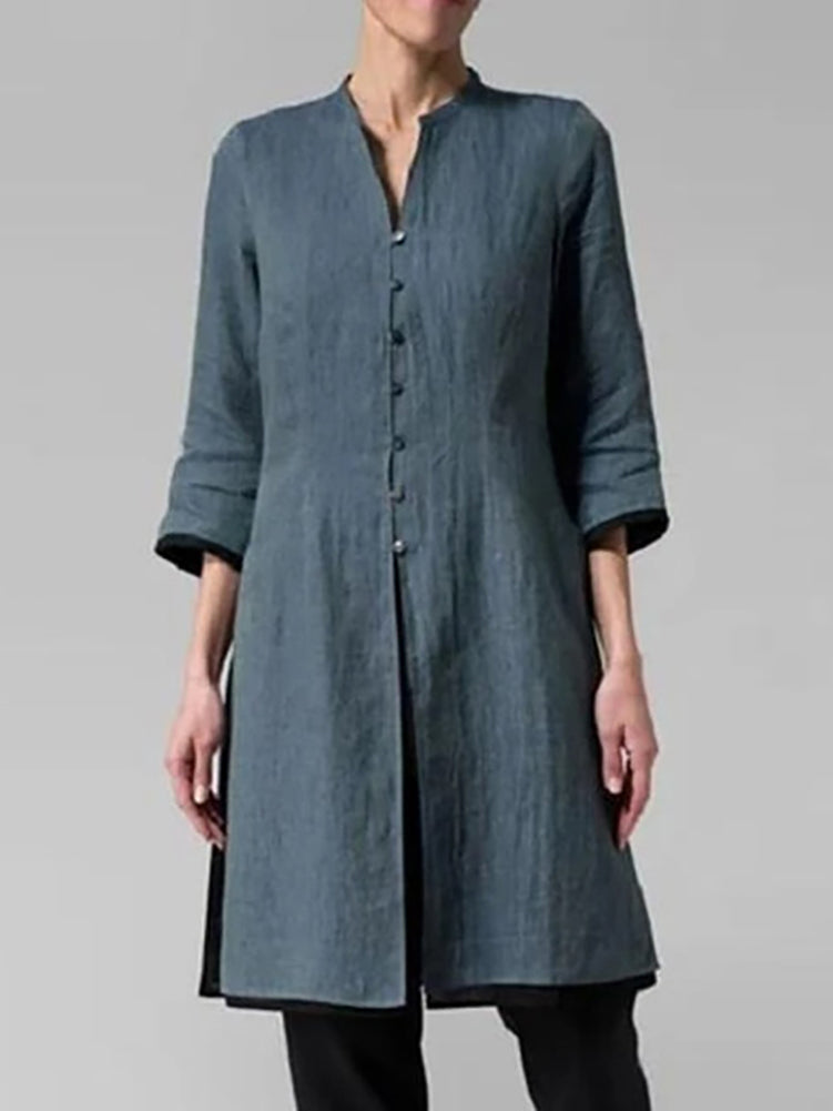 NTG Fad S / Dark grey Irregular Cotton And Linen Shirt Cardigan