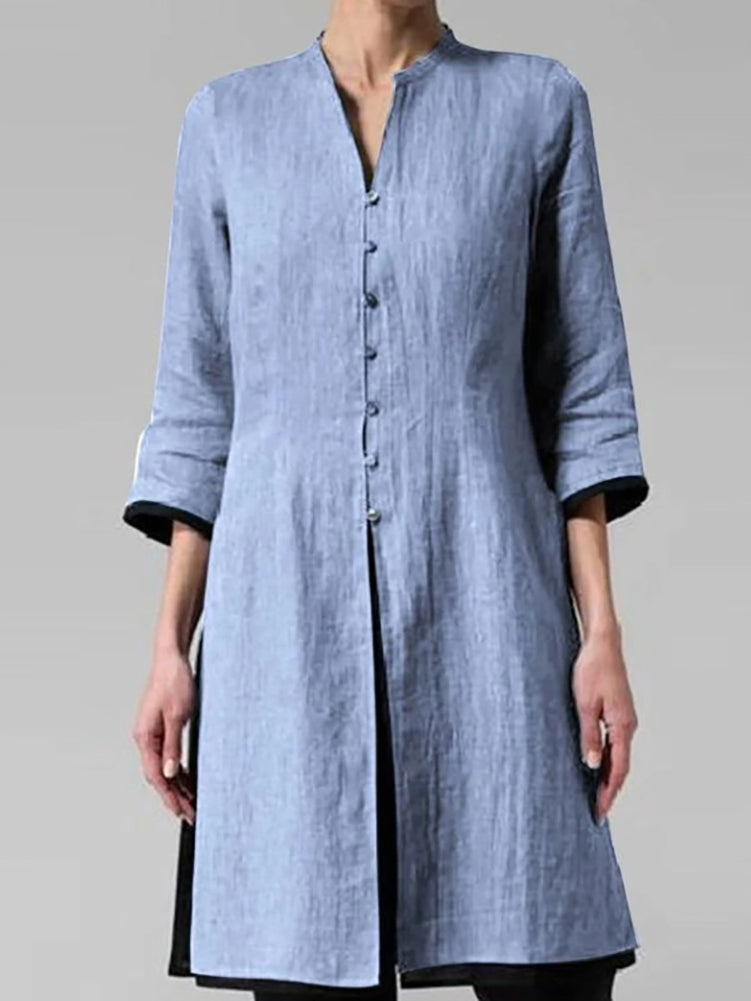 NTG Fad S / Light Blue Irregular Cotton And Linen Shirt Cardigan