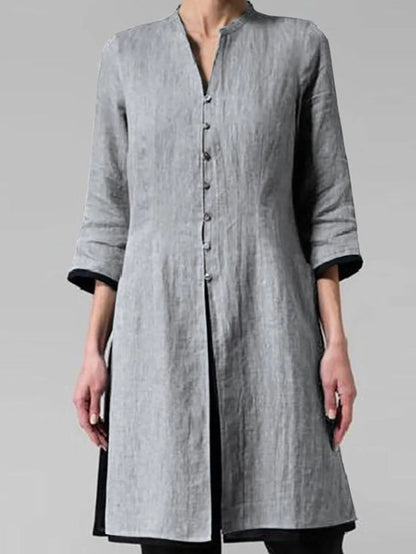 NTG Fad S / Light Grey Irregular Cotton And Linen Shirt Cardigan