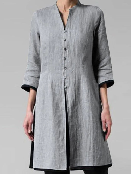 NTG Fad S / Light Grey Irregular Cotton And Linen Shirt Cardigan