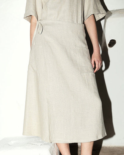 NTG Fad S / Linen grey Solid Color Casual Linen Skirt-(Hand Make)