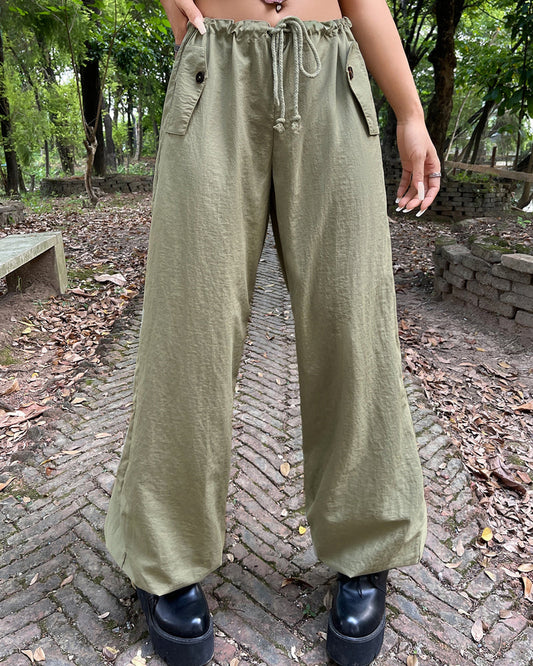 NTG Fad S / Mint Green drawstring waist wide-leg pants-(Hand Made)