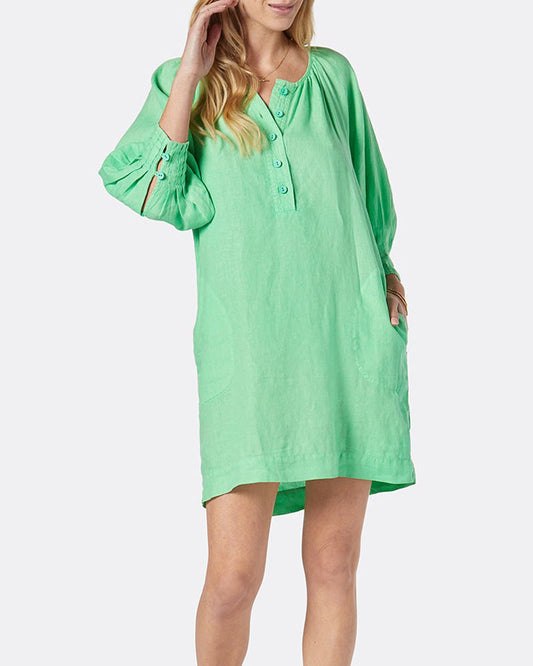 NTG Fad S / Mint Green Loose Fresh Linen Dress-(Hand Make)