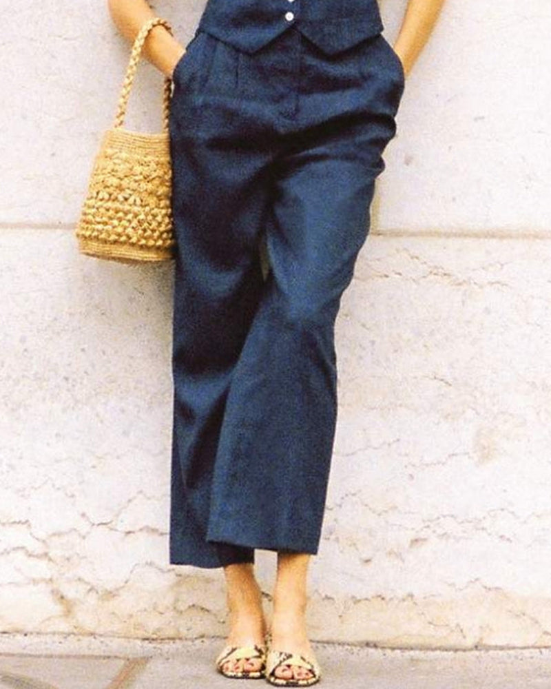 NTG Fad S / Navy Blue LINEN LADIES PANTS-(Hand Made)