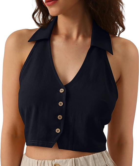 NTG Fad S / Navy Ramie Rayon Backless Waistcoat