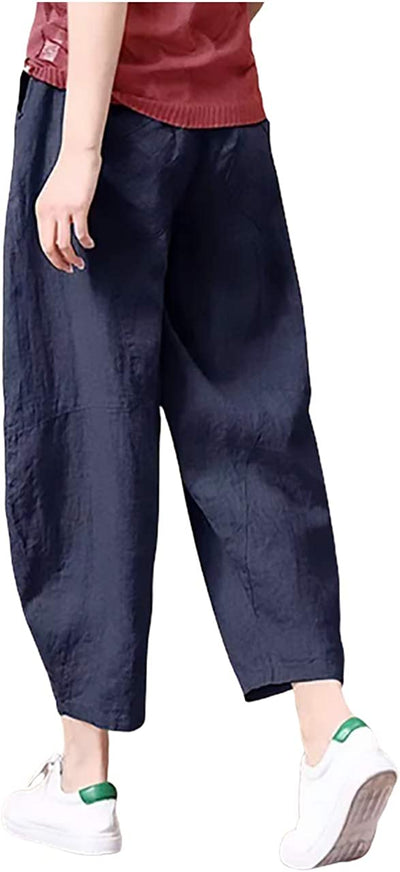 NTG Fad S / Nvy Ladies cotton linen loose cropped pants