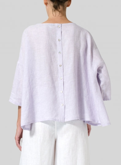 NTG Fad S / Purple Cotton and Linen Drawstring Cuff Short Sleeve Top