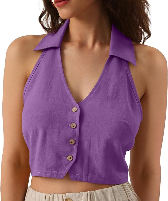 NTG Fad S / Purple Ramie Rayon Backless Waistcoat