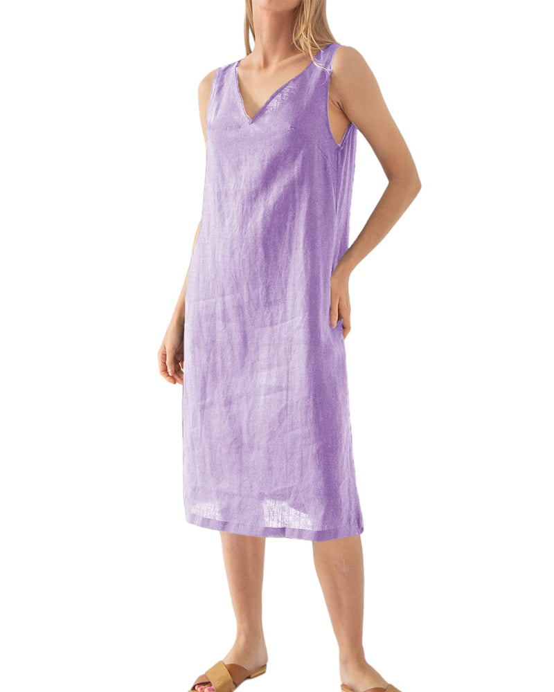 NTG Fad S / Purple Women’s 100% Linen Sleeveless Dress
