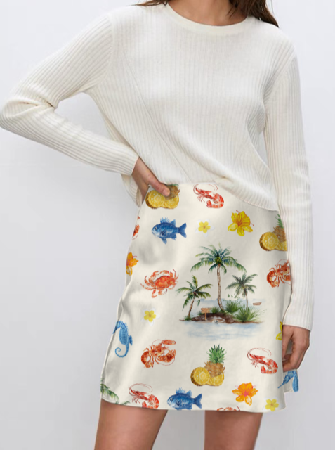 NTG Fad S Tropical fruit and marine life print skirt-（Hand Made）