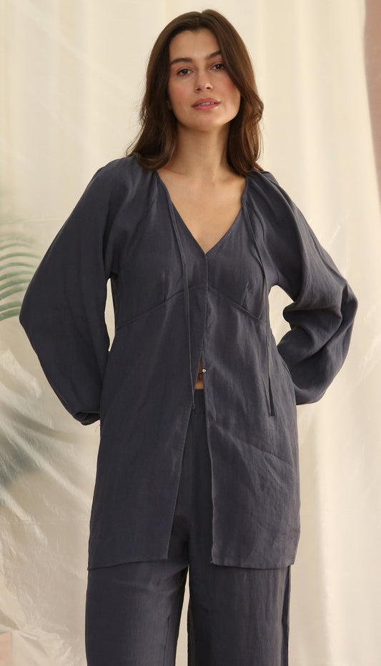 NTG Fad S US women's letter Oversized linen shirt