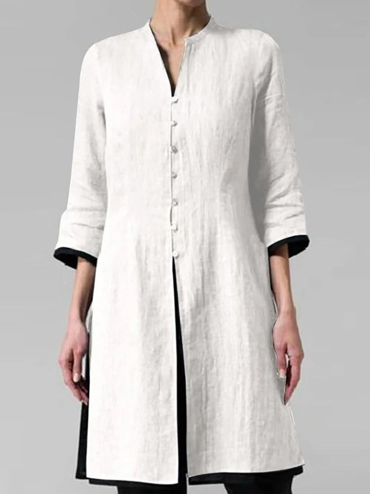 NTG Fad S / White Irregular Cotton And Linen Shirt Cardigan