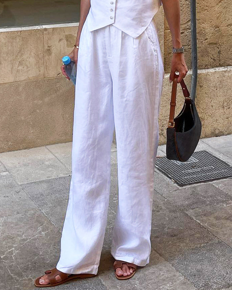 NTG Fad S / White LINEN LADIES PANTS-(Hand Made)