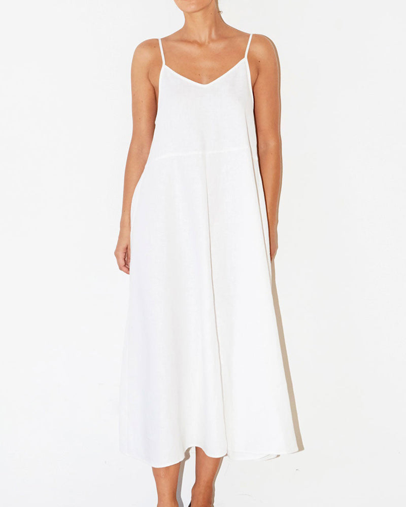 NTG Fad S / White linen Pure White Linen Slip Dress-(Hand Make)